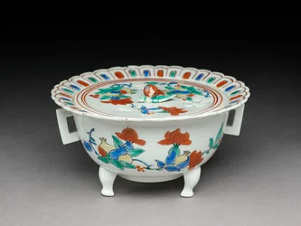 Koro-Schale mit flachem Deckel, Kakiemon-verwandte Ware, 1680-1700