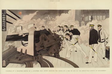 Kriegsschiff während eines Gefechts