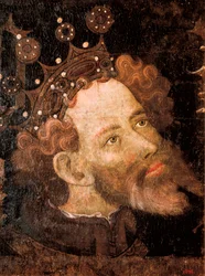 Peter IV. von Aragon, Detail eines Temperabildes von Jaume Mateu