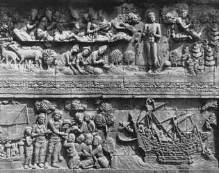 Borobudur-Tempelrelief eines badenden Bodhisattva