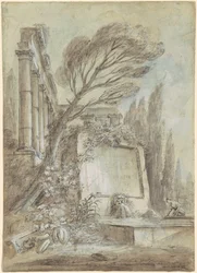 Architektonische Fantasie römischer Ruinen mit Inschriftentafel, ca. 1768