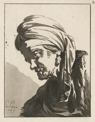 Kopf einer zusammengesunkenen alten Frau