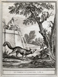 Der Rabe und der Fuchs, Illustration von Jean-Baptiste Oudry für die Fabel von Jean de La Fontaine