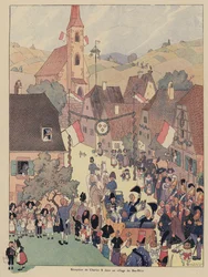 Empfang von König Karl X. von Frankreich in einem Dorf im Bas-Rhin, Elsass