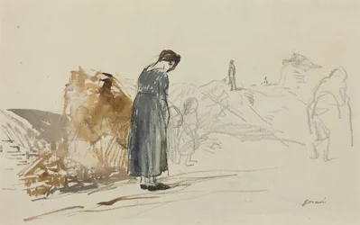 a) Die deutschen Frauen sind fortgegangen (Vorderseite); b) Skizze eines Mannes (Rückseite)