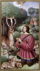 Heiliger Hubertus - Miniatur von Jean Bourdichon, Faksimile der Stunden von Anne de Bretagne