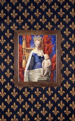 Die stillende Madonna im Hermelinmantel, dargestellt als Agnès Sorel - nach der Madonna von Antwerpen von Jean Fouquet, um 1452-1455