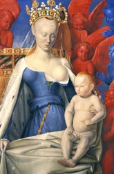 Die stillende Jungfrau im Hermelinmantel, dargestellt als Agnès Sorel - Detail - (nach der Jungfrau von Antwerpen von Jean Fouquet, ca. 1452-1455)