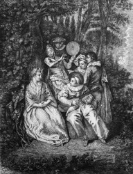 Die italienische Serenade (gestochen von Gerard Jean Baptiste Scotin, nach Watteau)