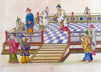 Zeichnung von einer chinesischen Vase: Szene im Palast