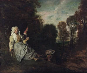 Abendlandschaft mit Spinnerin, um 1715