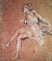 Flora, Allegorie des Sommers. Rötel und schwarze Kreide