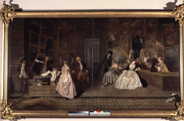 Gersaints Schild. Edme Francois Gersaint (1694-1750) war ein Kunsthändler. Gemälde von Jean Antoine Watteau (1684-1721). 1720. Deutschland, Berlin, Schloss Charlottenburg