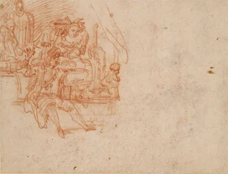 Quacksalber auf der Bühne, der Waren verkauft, mit vier Figuren und einem Affen, ca. 1700-1720