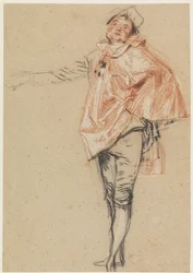 Studie einer stehenden Tänzerin mit ausgestrecktem Arm, 1710