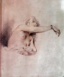 Nackte Frau mit erhobenem Arm. 18. Jahrhundert. Maße: 0,28 x 0,23 m. Paris, Musée du Louvre