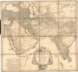 Relief durch Schraffuren und bildlich dargestellt. LC-Kopie mit Tintenannotationen zur Darstellung von Grenzen. Auch über die Website der Library of Congress als Rasterbild verfügbar