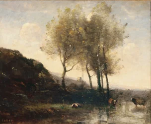 Kuhhirte ruht am Fuß der kühlen Hügel, um 1855-65