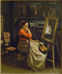 Das Atelier von Corot, junge Frau mit rotem Mieder