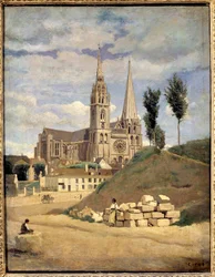 Die Kathedrale von Chartres. Außenansicht der Kathedrale Notre Dame (Notre-Dame) von Chartres - Gemälde von Camille Corot (1796-1875)