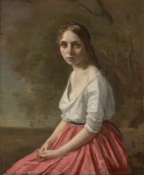 Junge Frau in einem rosa Rock, ca. 1845-50