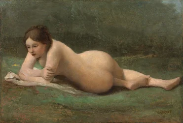 Junge Frau auf dem Gras liegend, ca. 1850-60