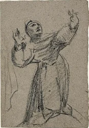 Kniende Figur mit erhobenen Armen