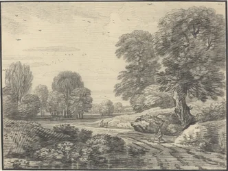 Reisende auf einer Straße in einer bewaldeten Landschaft