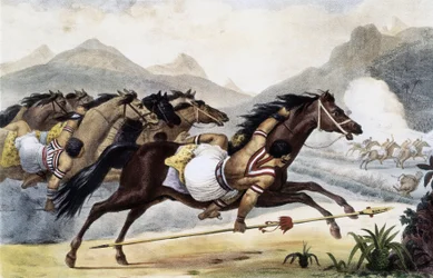Guaycuru-Indianer zu Pferd, aus Malerische und Historische Reise nach Brasilien, Brasilien
