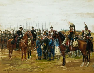 Französische Kürassiere halten bayerische Soldaten gefangen, 1875