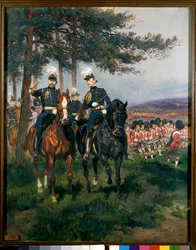 Der Prinz von Wales und der Herzog Arthur von Connaught bei den Manövern von Aldershot