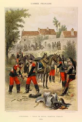 Typen und Uniformen der französischen Armee von Hauptmann Jules Richard, illustriert von Edouard Detaille: Kürassiere; Straßenhandhabung; Marschall Ferrant 1886