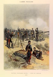 Typen und Uniformen der französischen Armee von Hauptmann Jules Richard, illustriert von Edouard Detaille: Artilleriebatterie in Felduniform, 1887