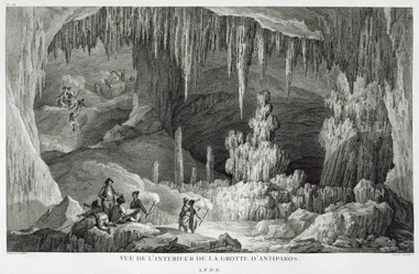Ansicht des Inneren der Grotte von Antiparos, graviert von Jean Baptiste Tillard (1740-1813)