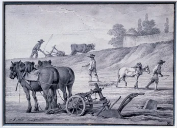 Landwirtschaft: Pflügszene. Zeichnung von Jean Baptiste Huet (1745-1811) 18. Jahrhundert Paris, Louvre Museum