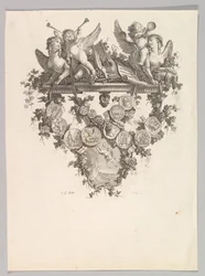 Vignette mit Sphinxen und Putti
