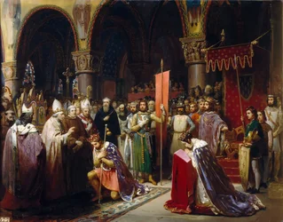 König Ludwig VII. nimmt das Banner in Saint-Denis
