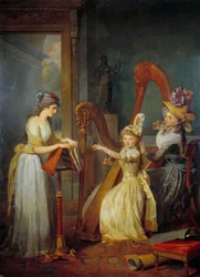 Stephanie Felicite Ducrest de Saint-Aubin, Gräfin von Genlis, gibt eine Harfenstunde