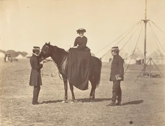 Lady Canning auf ihrem schwarzen Araberpferd und Lord Clyde, Oberbefehlshaber, 1858-61.