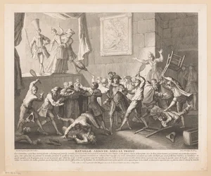 Kampf in einem Theater (Serie: Szenen aus dem Roman Comique von Scarron)