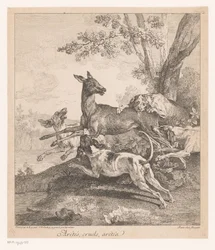 Hirsch von Jagdhunden überfallen (Jagdszenen)