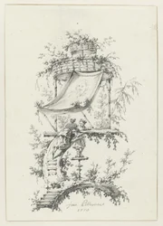Ornamentale Komposition im Chinoiserie-Stil (Ornamentale Entwürfe im Chinoiserie-Stil für Deuxième Cahier de six Baraques Chinoises)