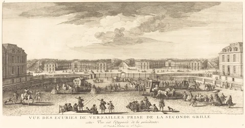 Ansicht der Stallungen von Versailles von der zweiten Gittertür aus