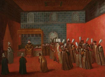 Botschafter Cornelis Calkoen bei seiner Audienz bei Sultan Ahmed III