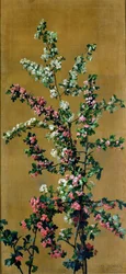 Japanischer Kirschbaum und Weißdornzweige