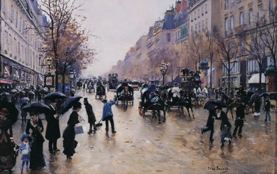 Boulevard Poissonnière im Regen, um 1880
