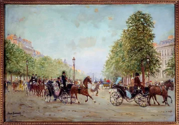 Der Spaziergang auf den Champs-Elysees. Gemälde von Jean Beraud (1849-1935) 19. Jahrhundert