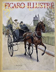 Frau fährt eine Kutsche mit einem Mann neben ihr - Titelbild in "Figaro Illustré"