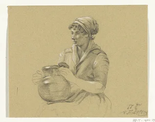 Sitzendes Mädchen mit einem großen Krug