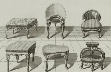 Tabourets, Bidets de Toilette, Marchepied, veröffentlicht Mitte der 1770er Jahre (Kupferstich auf Büttenpapier)